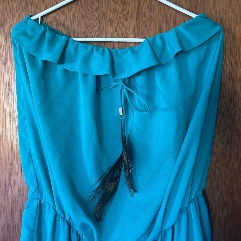 Garcia blue peacock feather bow strapless romper size L - Picture 10 of 11
